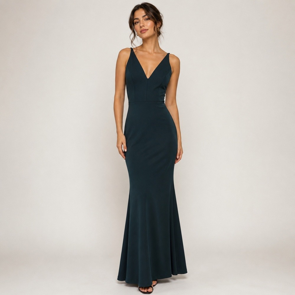 BHLDN Maxi Dress Women US 2 Emerald Green V-Neck Sleeveless Formal Gown Wedding